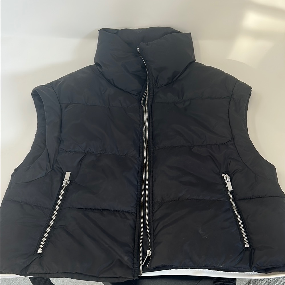 Women’s Zara Black Quilted Puffer Vest with High Collar